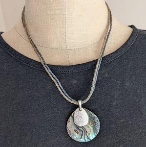 Abalone & silver tone pendant necklace